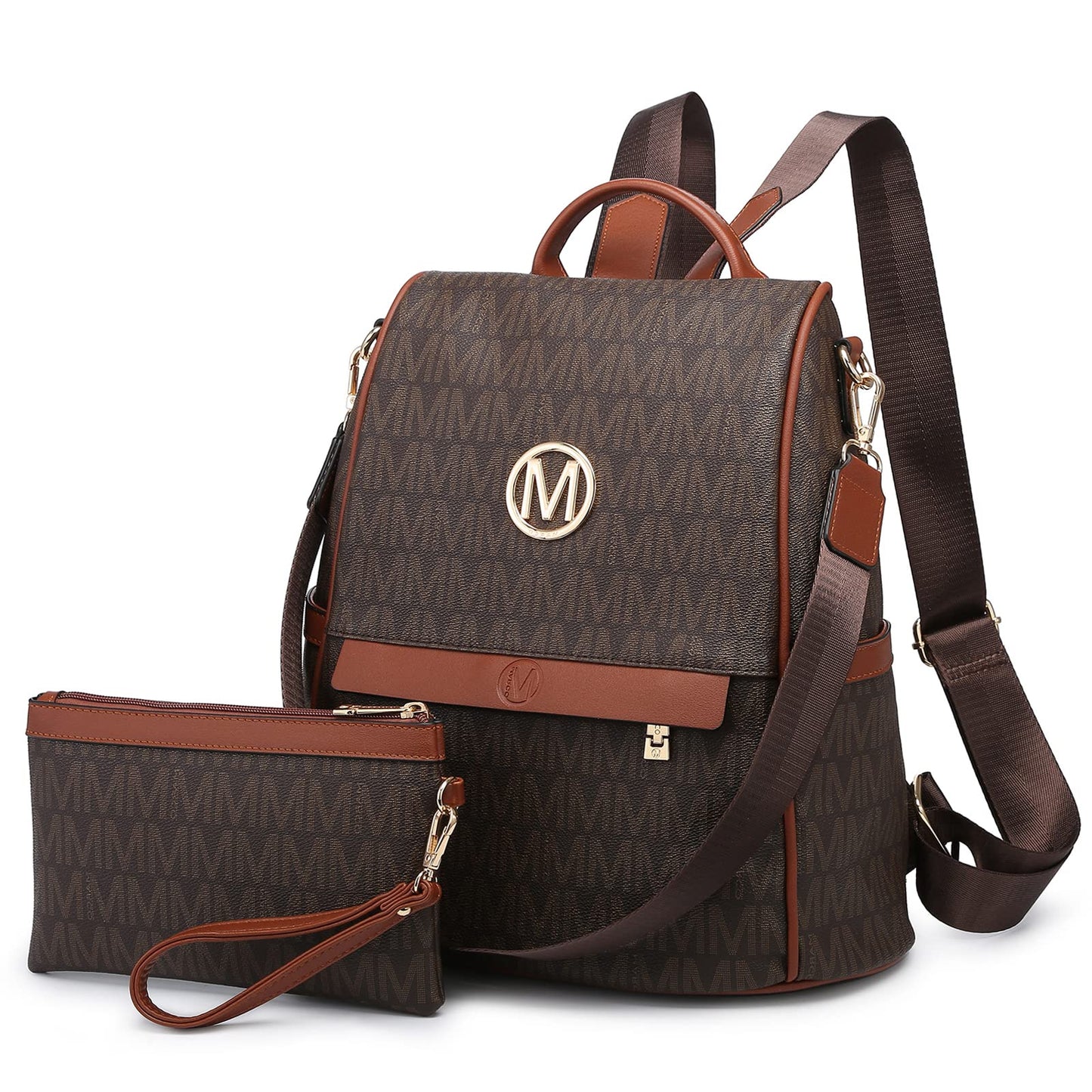MKP Women Fashion Backpack Purse Multi Pockets Signature Anti-Theft Rucksack