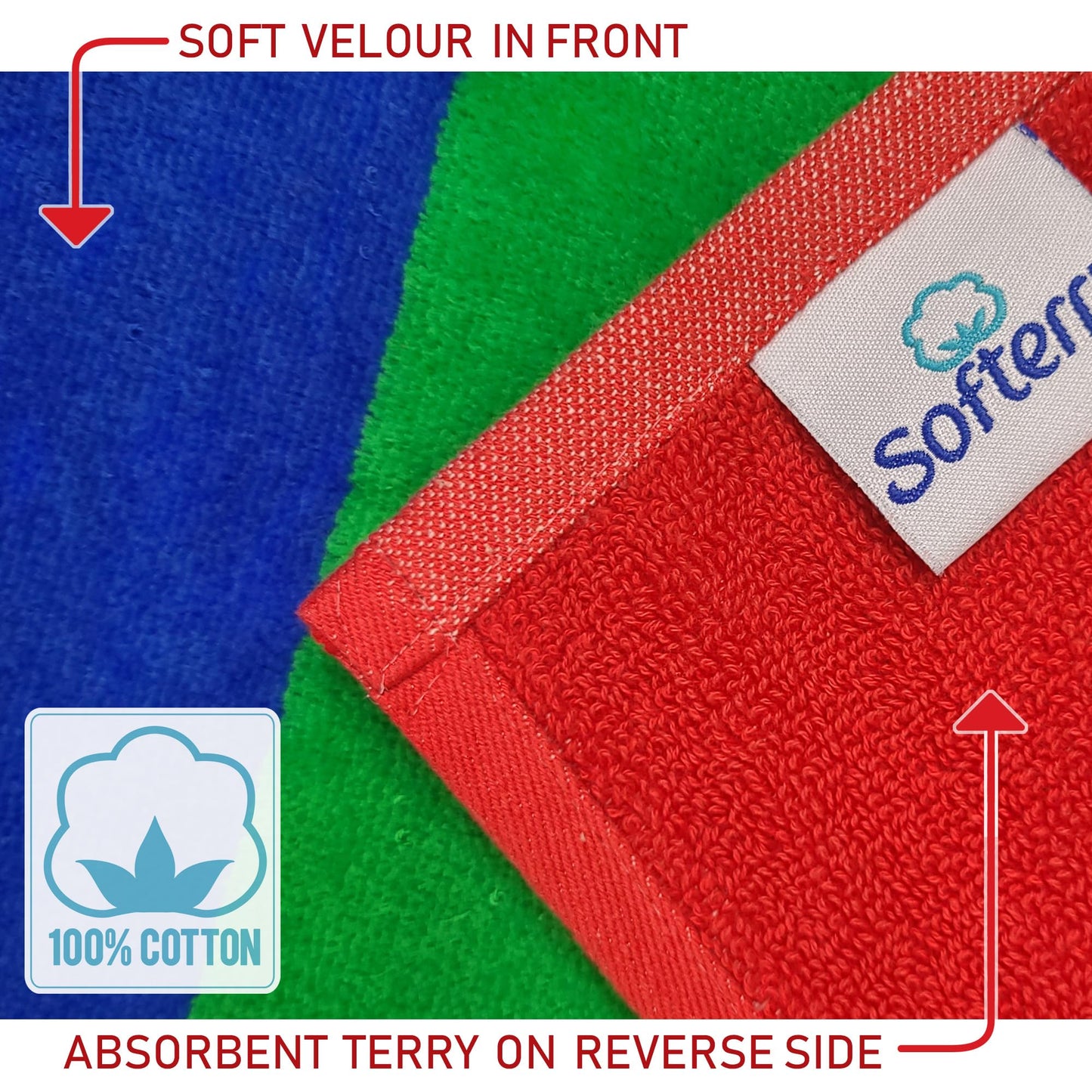 Softerry Gay Flag Beach Towel LGBTQIA+ Pride Parade 30 x 60 inches Fluffy 450GSM, Vibrant Colors, Absorbent, 100% Cotton (Reversible Rainbow)