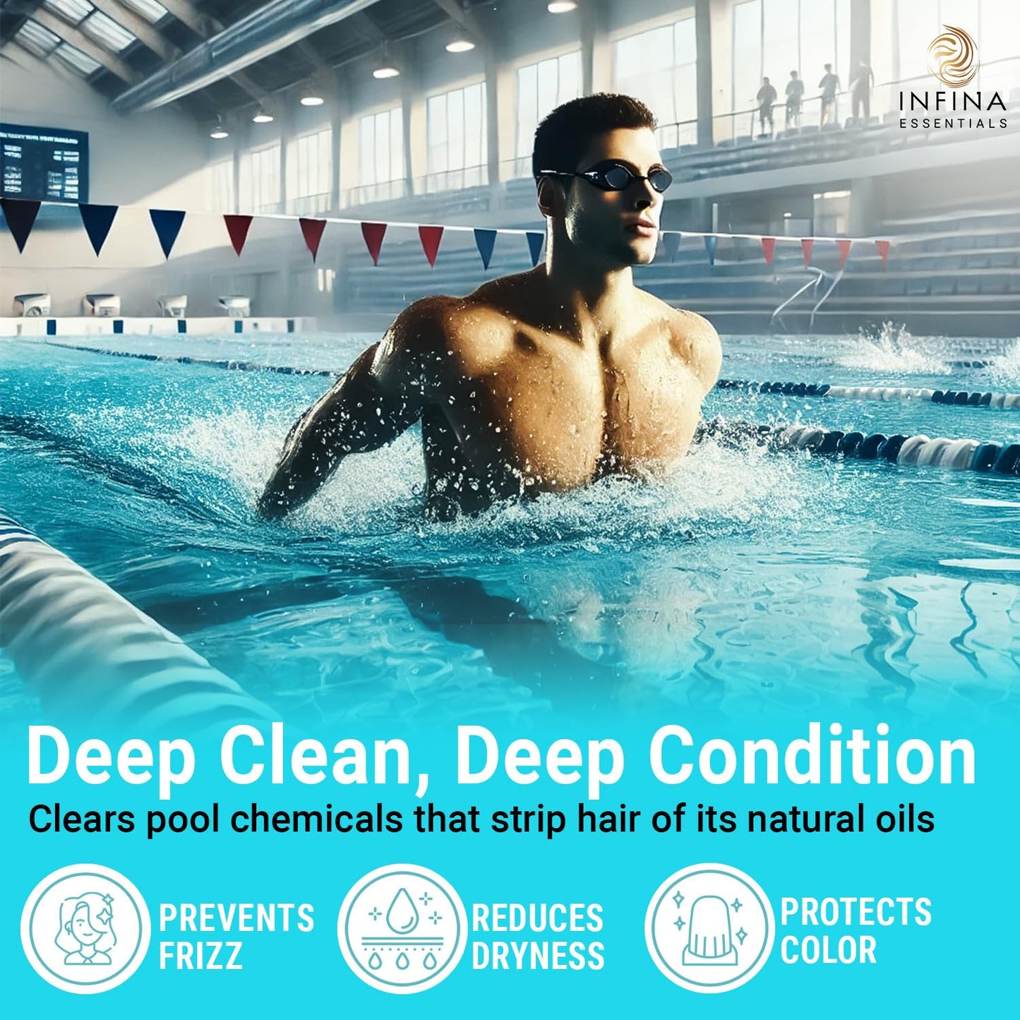INFINA ESSENTIALS Chelating Clarifying Shampoo and Conditioner for Hard Water & Chlorine Removal | 16 fl oz | Sulfate Free Metal Detox Shampoo