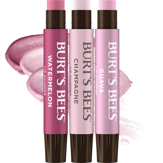 Burt's Bees Lip Shimmer Pink Collection, Tinted Lip Balm Stick, Moisturizing for All Day Hydration with Natural Glowy Pigmented Finish & Buildable