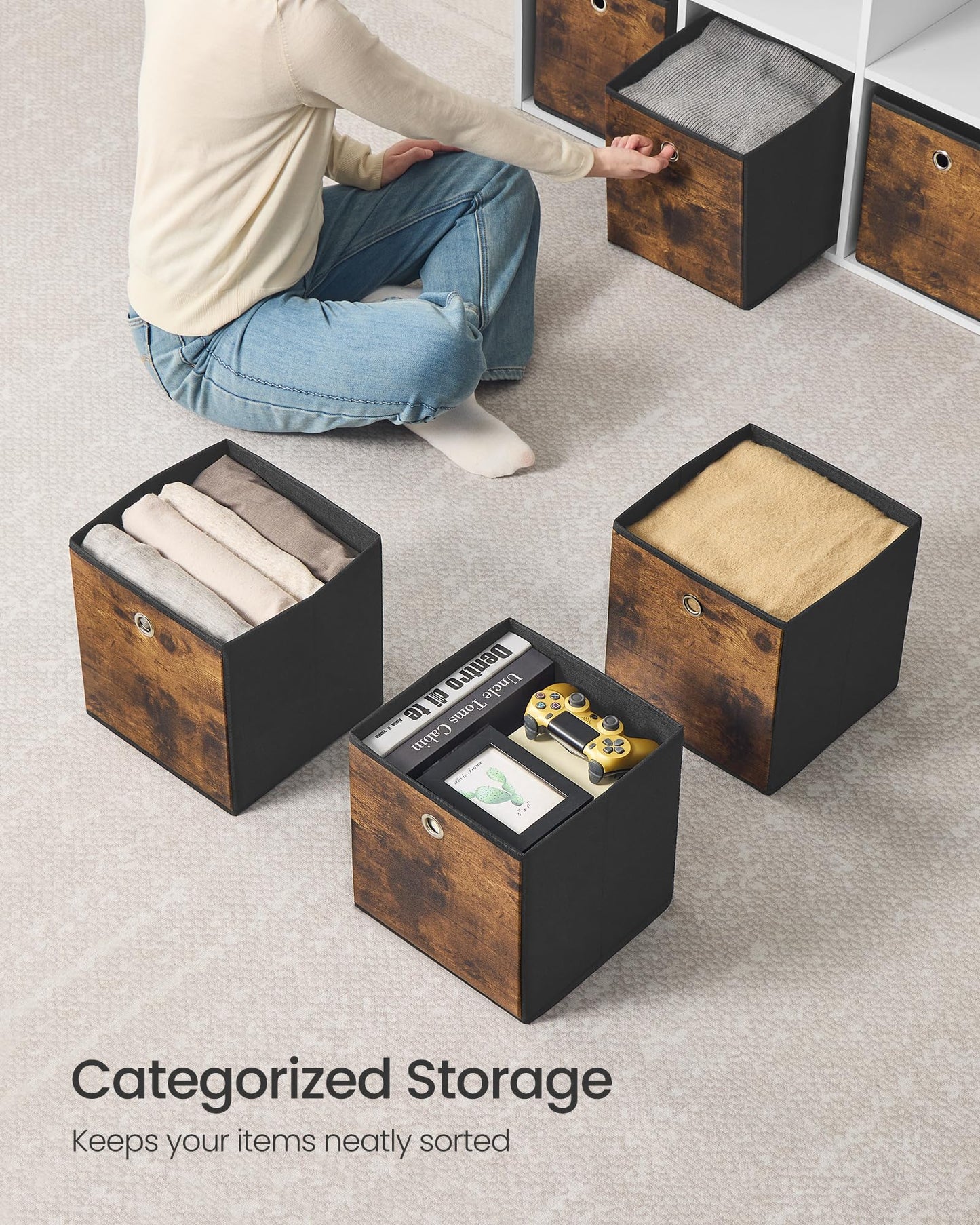 SONGMICS Storage Cubes, Set of 8 Storage Bins, Foldable Fabric Storage Boxes, 10.2 x 10.2 x 11 Inches, Fit Cube Storage Unit, for Clothes, Bedroom…