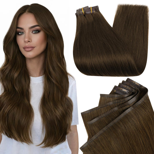Full Shine Seamless Clip in Human Hair Extensions Medium Brown 140g 16 Inch Beauty and Personal Care Full Shine Default Title