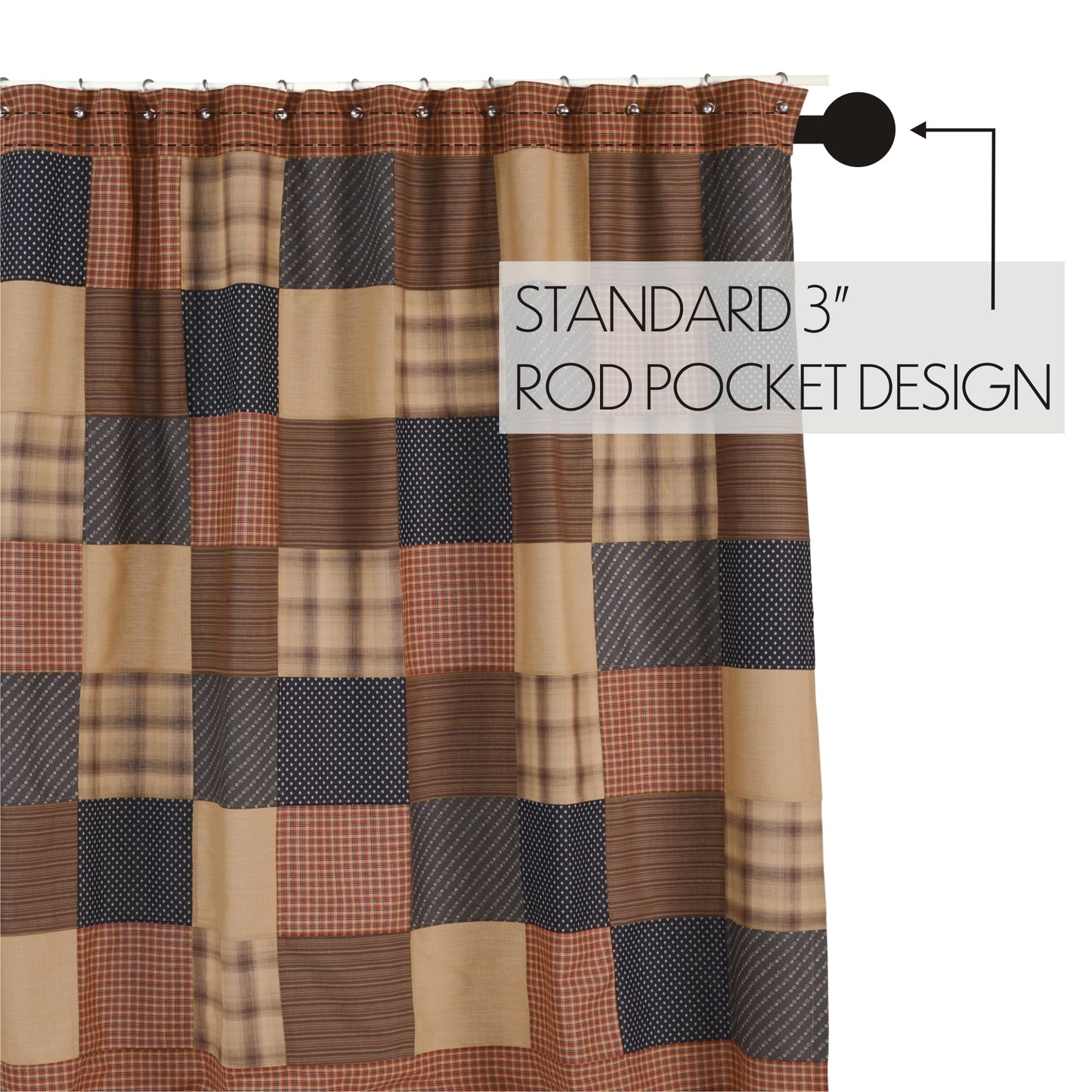 VHC Brands Patriotic Patch Square Bath Decor, Shower Curtain, Red, 72x72