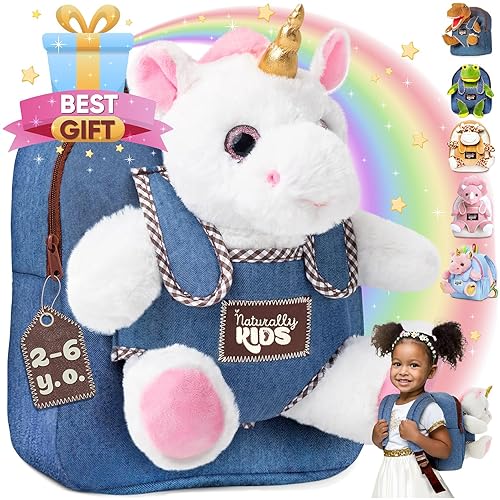 Naturally KIDS Toddler Backpack w Unicorn Toys, 2 Year Old Girl Birthday Gift, 3 Year Old Girl Gift Boy, Toddler Unicorn Toy