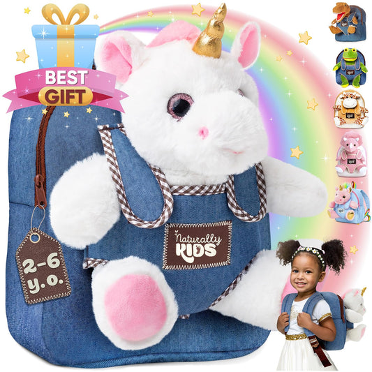 Naturally KIDS Toddler Backpack w Unicorn Toys, 2 Year Old Girl Birthday Gift, 3 Year Old Girl Gift Boy, Toddler Unicorn Toy