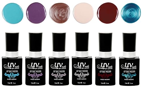 UV-NAILS Gel nail polish cure with UV or LED nail lamp gel polish for nails Set of 6 (MYKONOS) Beauty & Personal Care UV-NAILS