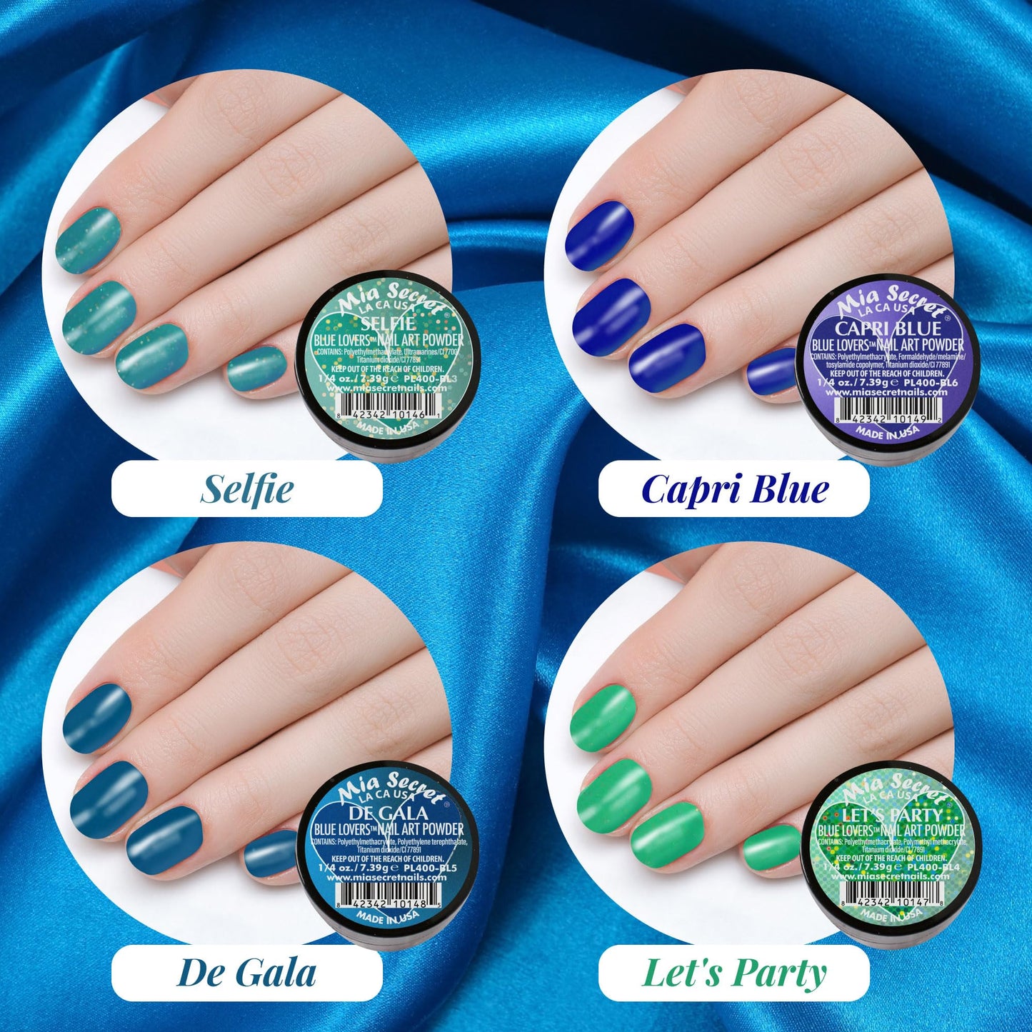 6PC Mia Secret Acrylic Nail Art Powder Collection (BLUE LOVERS) Beauty & Personal Care Mia Secret