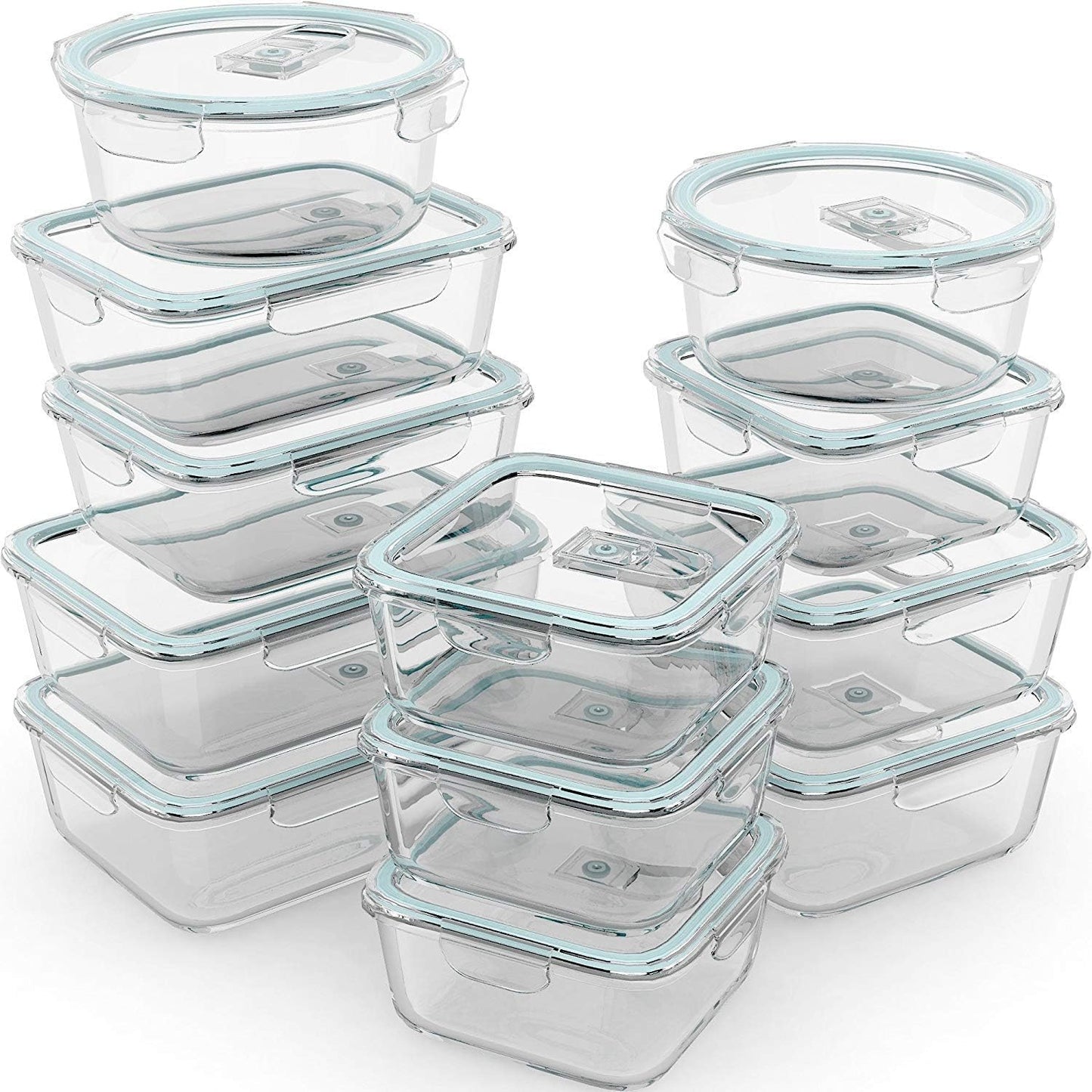 Razab 24 Pc Airtight Glass Food Storage Containers - Glass Meal Prep Containers - Freezer to Oven Safe - Steam Release Valve BPA Free - Airtight…