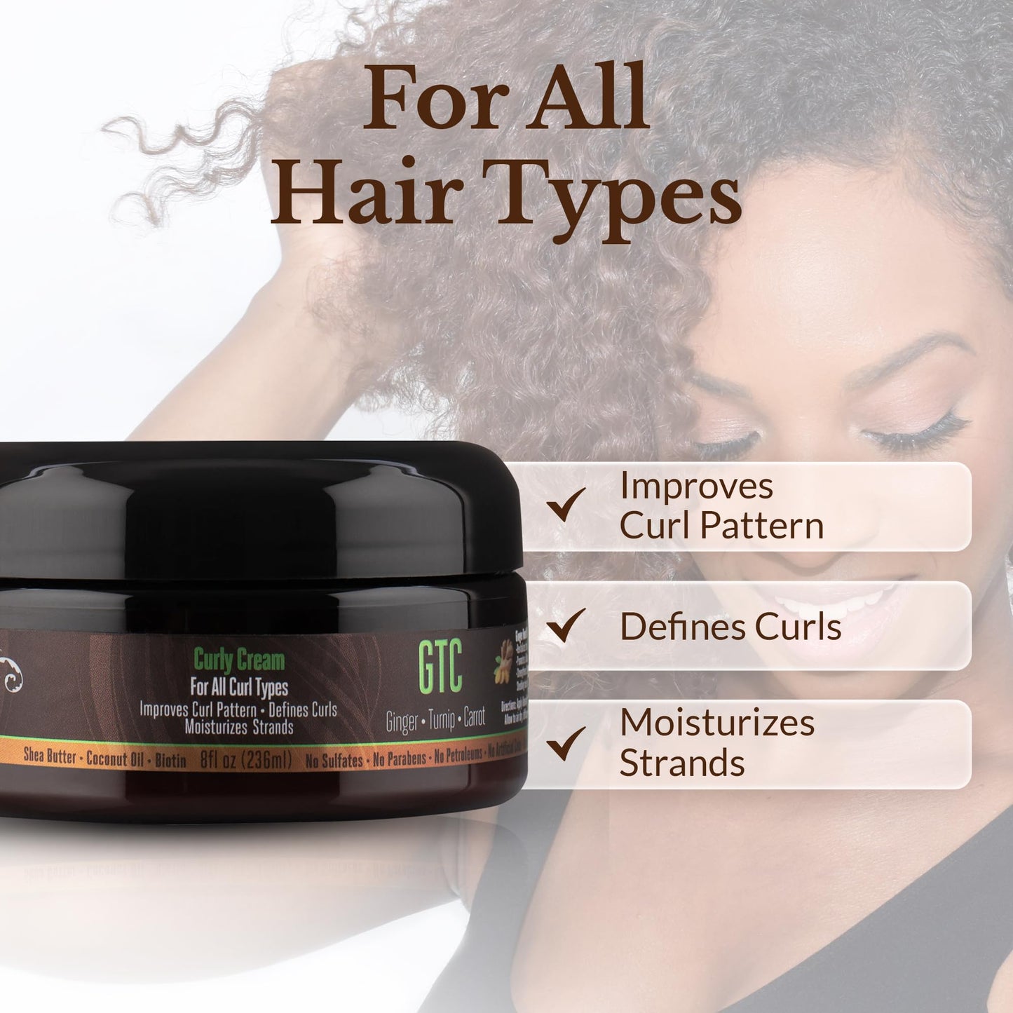 Rucker Roots GTC Curly Cream |Moisturizes Strands| Improves Curl Pattern| Defines Curls| Ginger, Turnip, Carrot Root Oils| All Curl Types