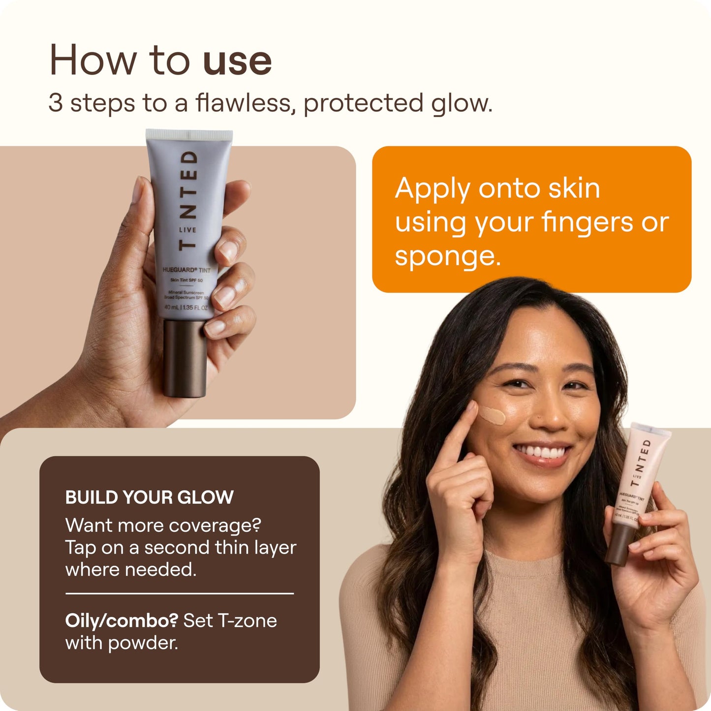 Live Tinted Hueguard Tinted Sunscreen SPF 50 - Mineral Sunscreen for Face, Skin Tint with Buildable Coverage, Dewy Glow Finish, Hydrating, Vegan