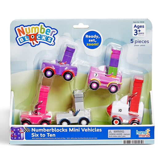 hand2mind Numberblocks Six to Ten Mini Vehicles – Race Car & Action Figure Set, Preschool Math Counting Toys & Toddler Learning Activities