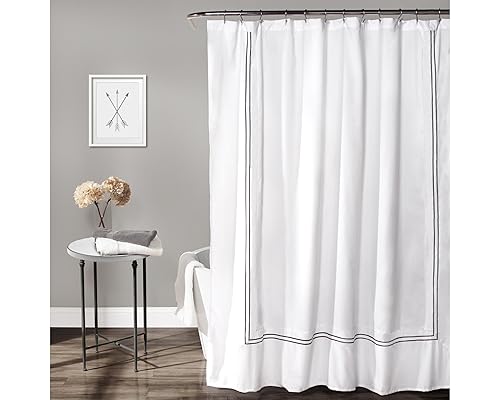 Lush Decor Hotel Collection Shower Curtain Fabric Minimalist Plain Style Bathroom Design, 72" x 72", White and Gray