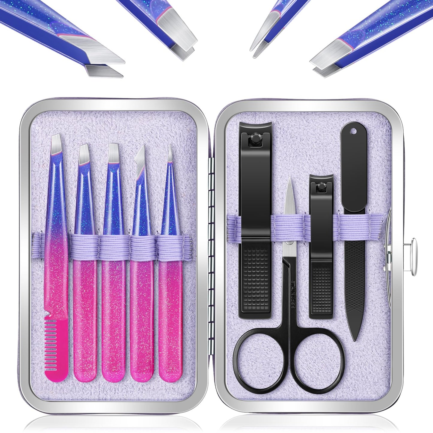 MORGLES Tweezers Set 9 Pcs Nail Clipper Kit with Case for Eyebrows Grooming Beauty and Personal Care MORGLES Default Title