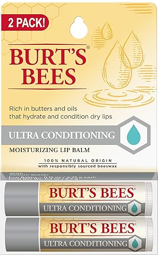 Burt's Bees Ultra Conditioning Moisturizing Lip Balm, Lip Moisturizer Rich in Oils and Butters, 2 Tubes, 0.15 oz.