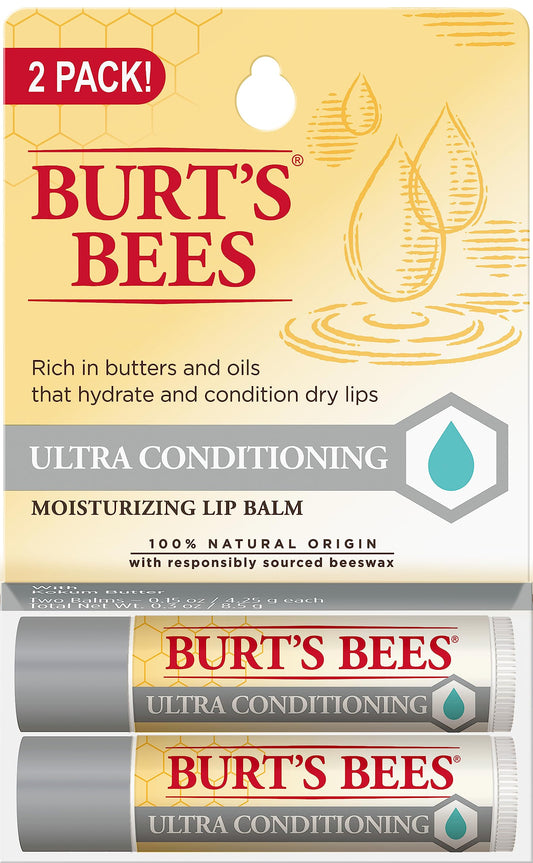 Burt's Bees Ultra Conditioning Moisturizing Lip Balm, Lip Moisturizer Rich in Oils and Butters, 2 Tubes, 0.15 oz.
