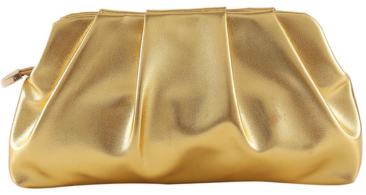Evening Bag for Women Ruched Clutch Purse Detachable Metal Chain Crossbody Bag(gold)
