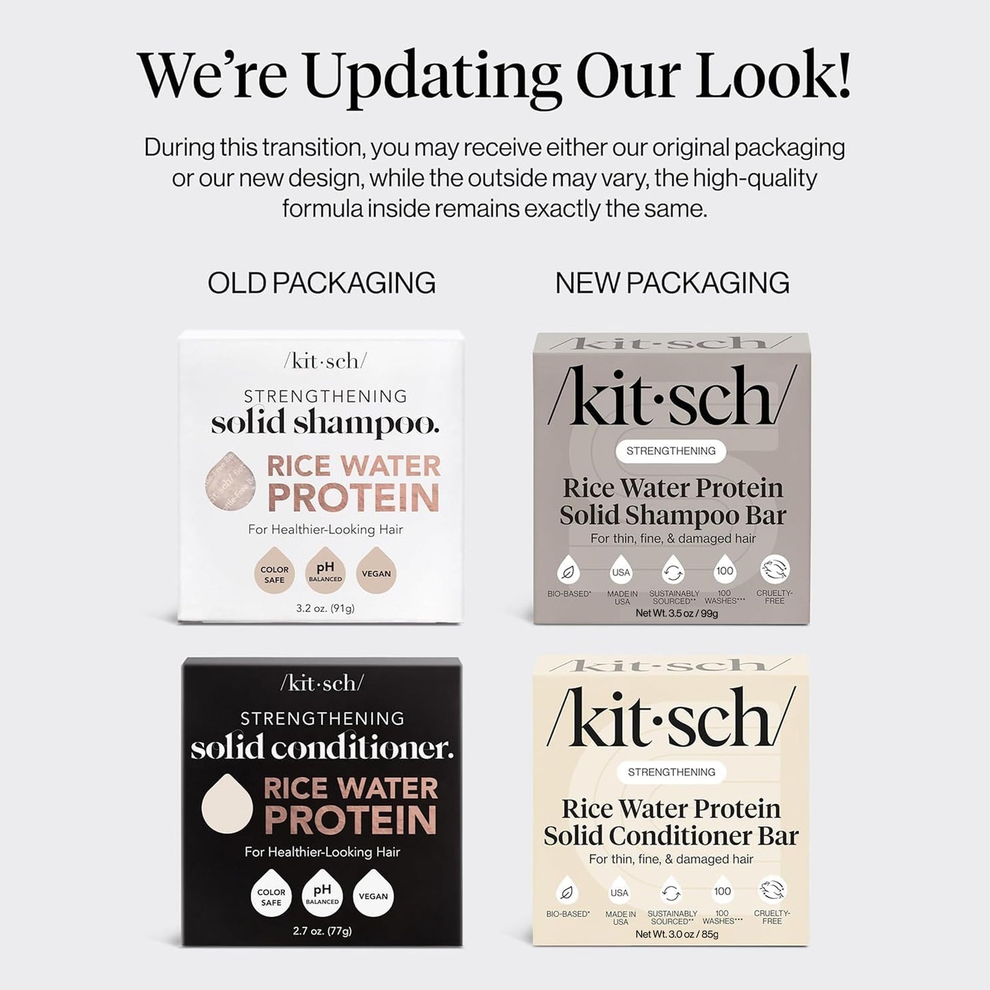 Kitsch Rice Water Shampoo & Conditioner Set - Solid Shampoo & Conditioner Bar with Protein for Hair Growth, Strengthening Hair & Damage Repair