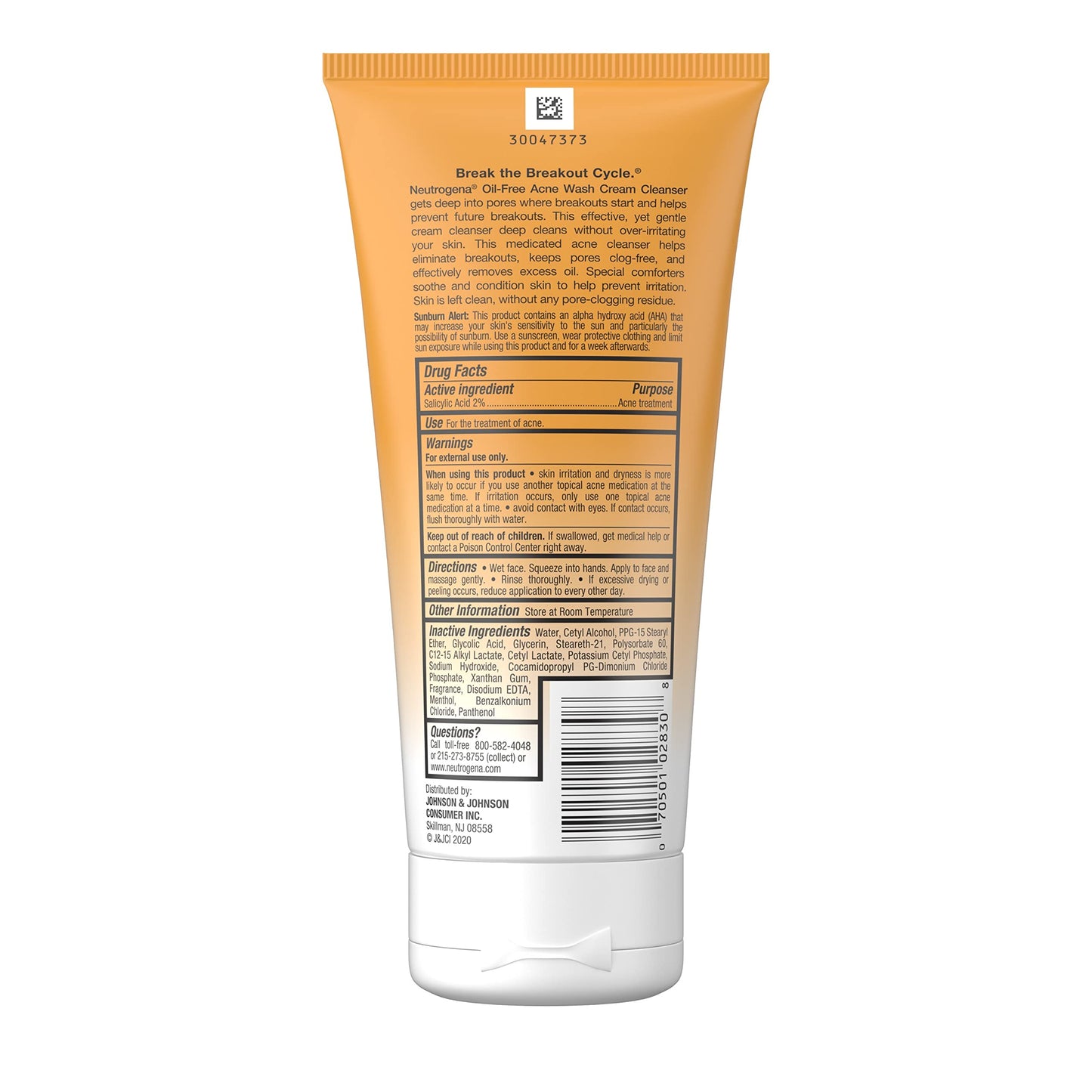 Neutrogena Oil-Free Acne Face Wash Cream Cleanser with 2% Salicylic Acid Acne Treatment, Non-Comedogenic & Gentle Daily Facial Cleanser for Acne-Prone
