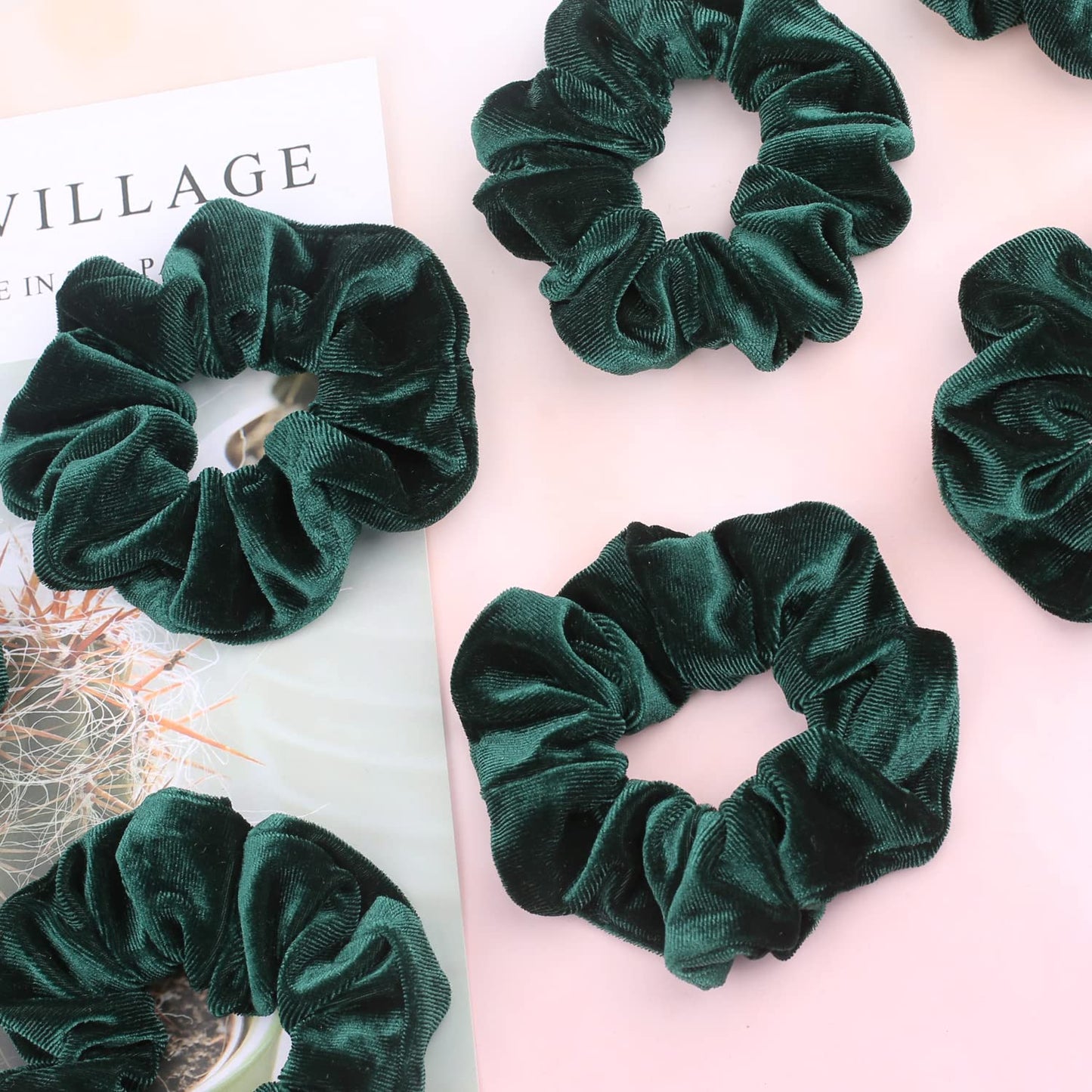IVARYSS Dark Green Scrunchies, Premium Velvet Soft Hair Scrunchy Bulk, Solid Colors Thick Elastic Bands, Hair Accessories for Women and Girls, 12 Pack