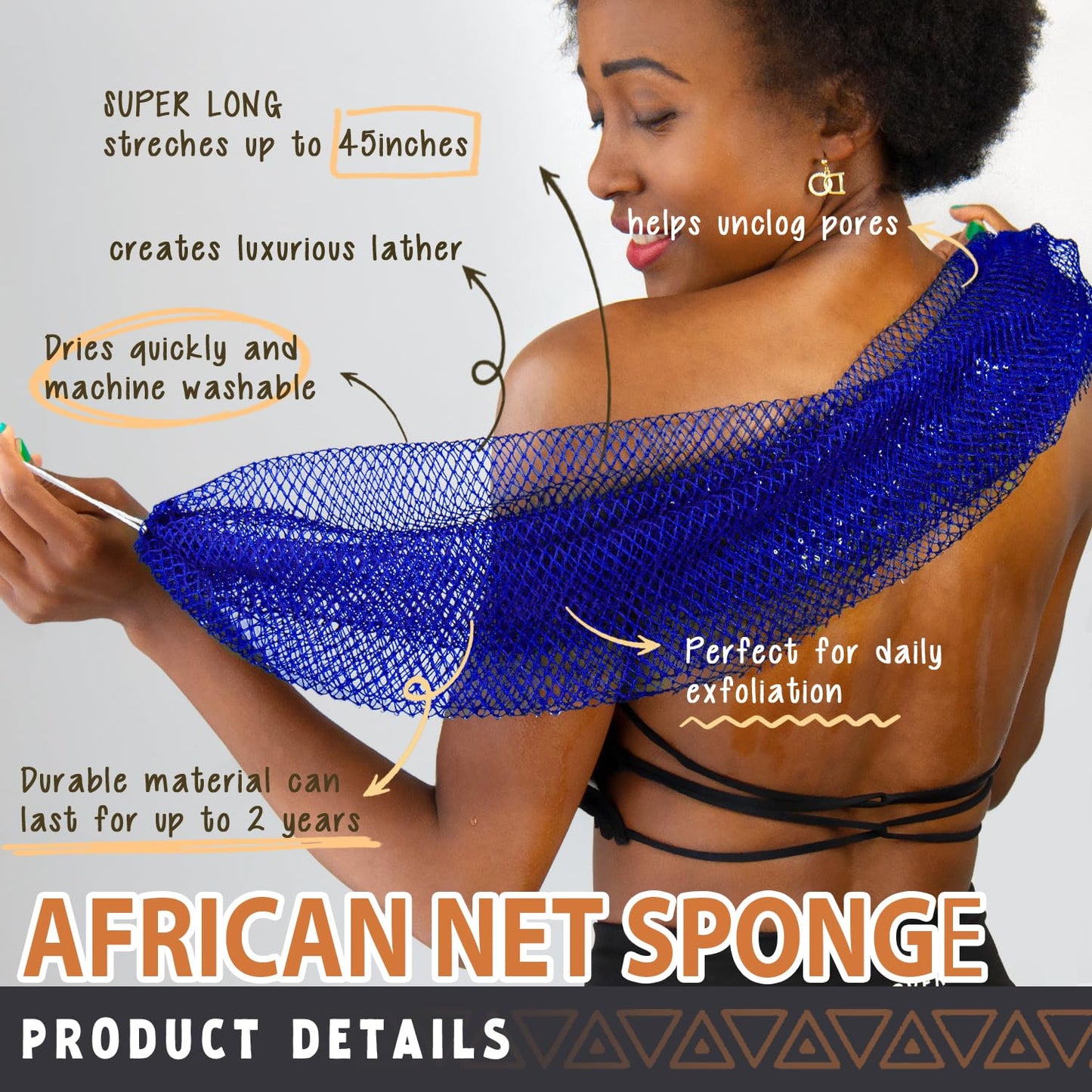 African Net Sponge Authentic - African Exfoliating Net Sponge Real African Wash Cloth Loofah - African Bath Sponge with Knots Exfoliator Net Beauty and Personal Care Hrsqu