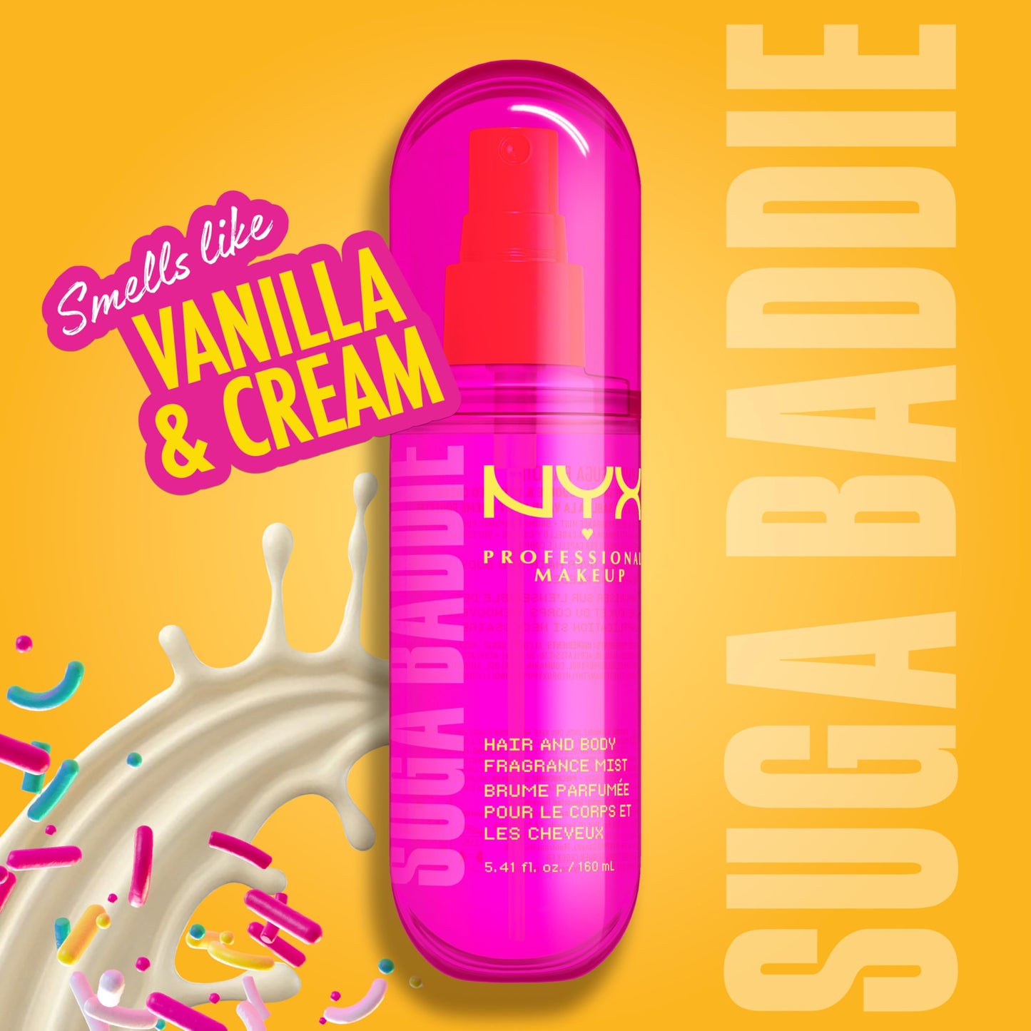 NYX PROFESSIONAL MAKEUP Fat Oil Fragrance Mist Perfume, Suga Baddie Vanilla & Whipped Cream Scent, Long Lasting Hair & Body Spray with Musk, Vegan