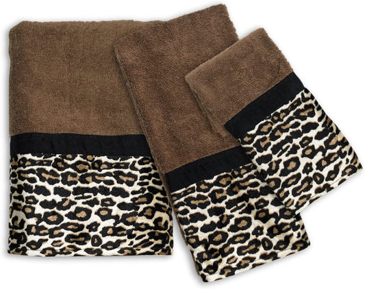 Popular Bath Bath Towels, Jezella Collection, 3-Piece Set, Animal Print, Brown, Towel Set