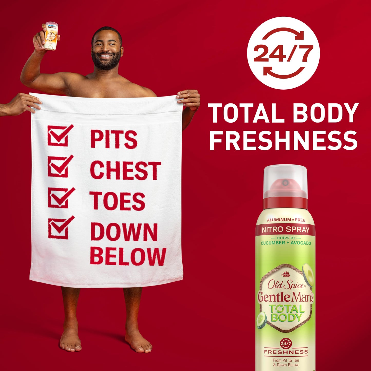 Old Spice Whole Body Deodorant Spray for Men, Aluminum Free, Cucumber + Avocado Scent, 24/7 Odor Protection, 24/7 Lasting Freshness, Dermatologist