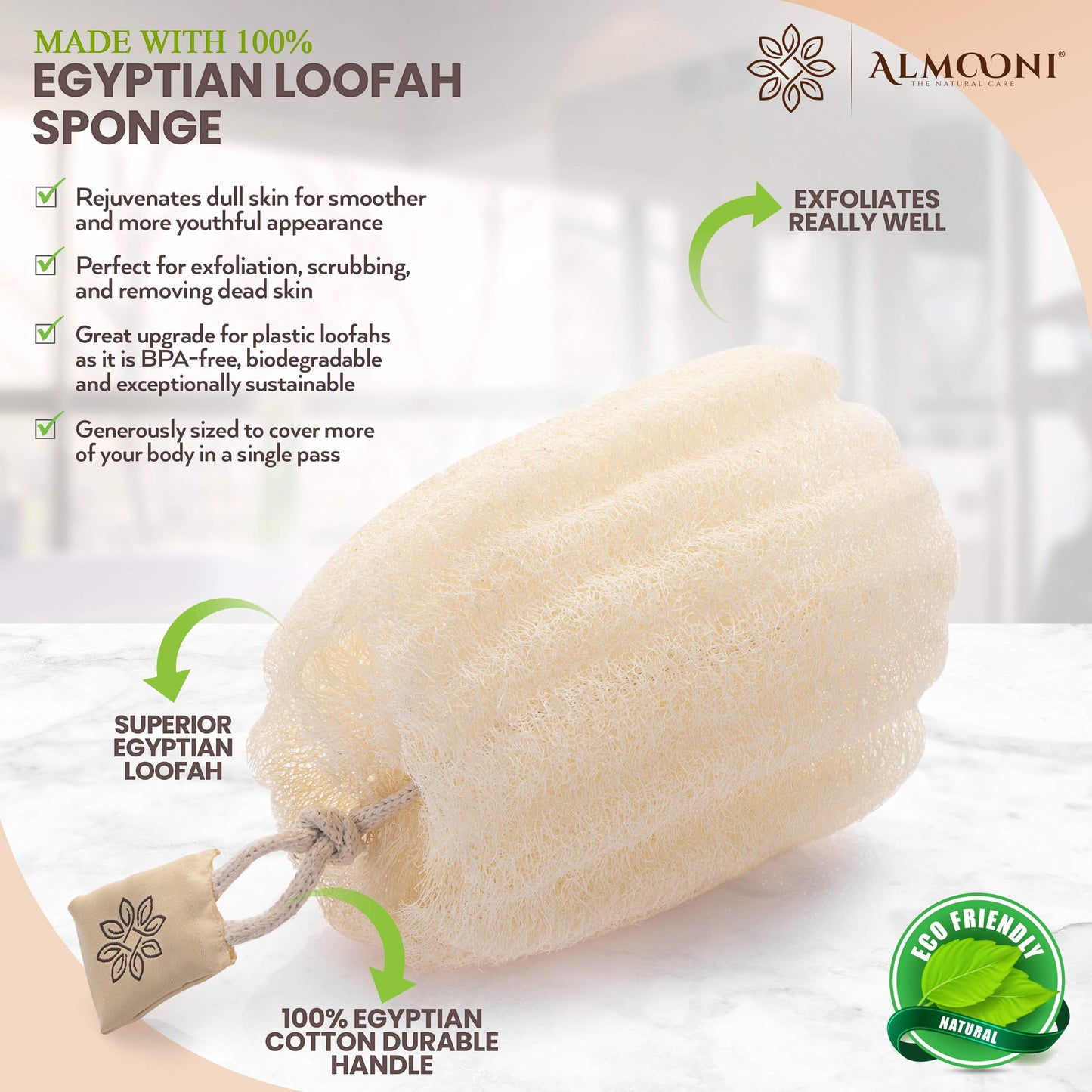 Almooni Egyptian Loofah Exfoliating Body Scrubber, Natural Real Egyptian Shower Loofah Sponge Body Scrubber for Women and Men, for Body and Face That