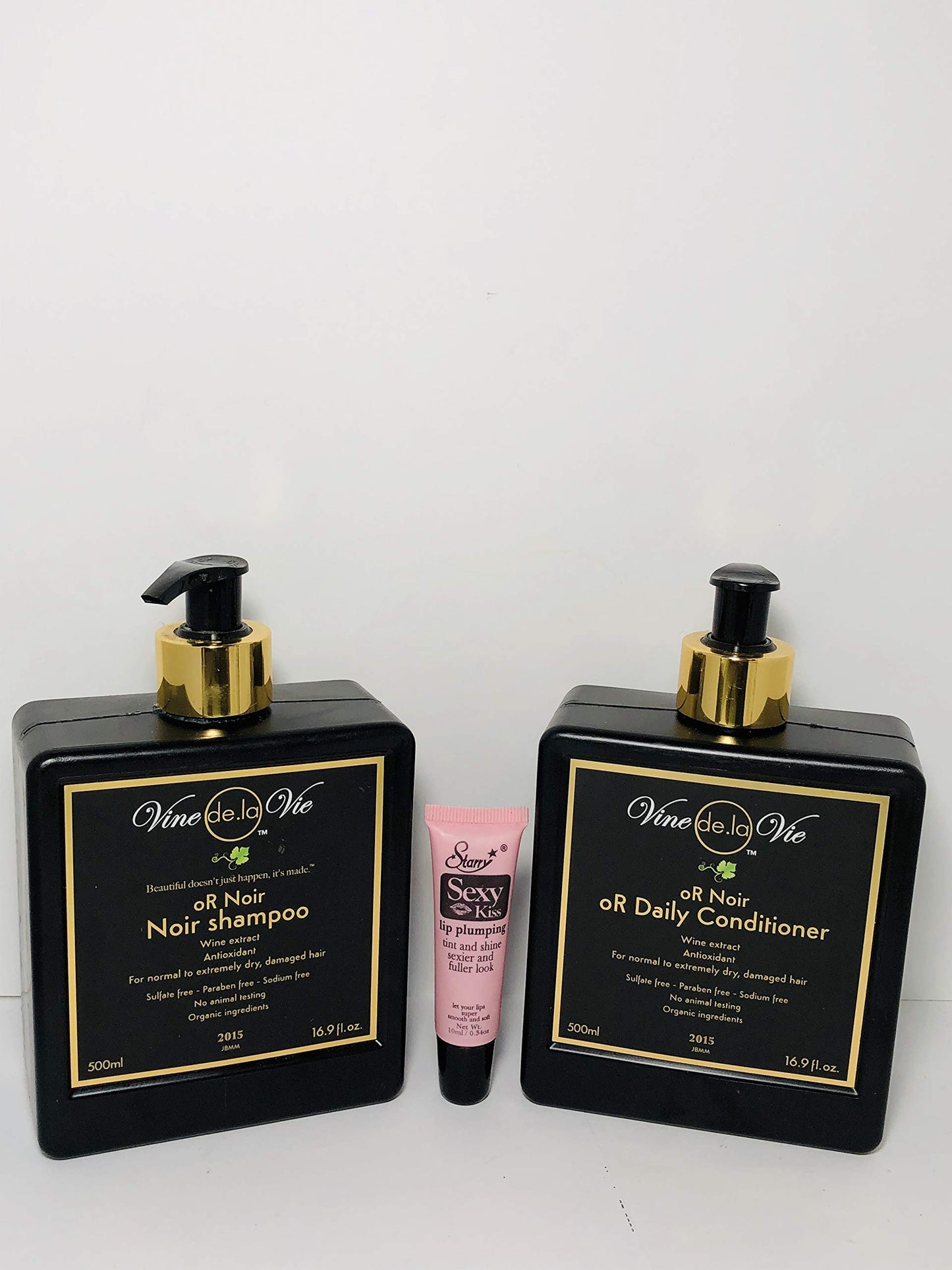 Vine de la Vie oR Noir Shampoo & Conditioner, Organic-Based - Wine Extract Antioxidants, Use on Wet or Dry Hair - 16.9 fl. oz. "Free Starry Sexy Kiss