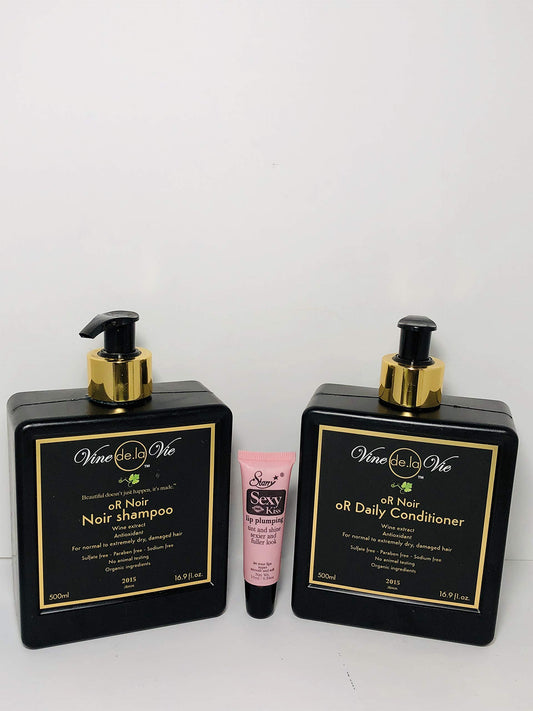 Vine de la Vie oR Noir Shampoo & Conditioner, Organic-Based - Wine Extract Antioxidants, Use on Wet or Dry Hair - 16.9 fl. oz. "Free Starry Sexy Kiss