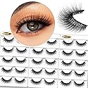 Eliace False Eyelashes Natural look Cat Eye Lashes Wispy Strips,15 Pairs, 3D Mink Lashes Volume Fluffy,Fake Eyelashes Thin Soft Band Comfortable Cross