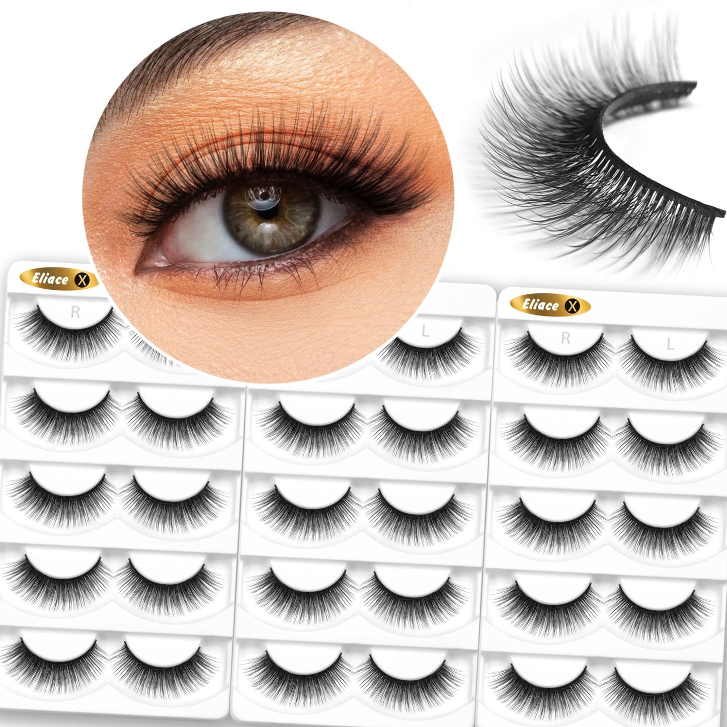 Eliace False Eyelashes Natural look Cat Eye Lashes Wispy Strips,15 Pairs, 3D Mink Lashes Volume Fluffy,Fake Eyelashes Thin Soft Band Comfortable Cross