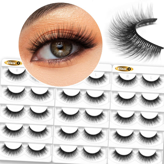 Eliace False Eyelashes Natural look Cat Eye Lashes Wispy Strips,15 Pairs, 3D Mink Lashes Volume Fluffy,Fake Eyelashes Thin Soft Band Comfortable Cross