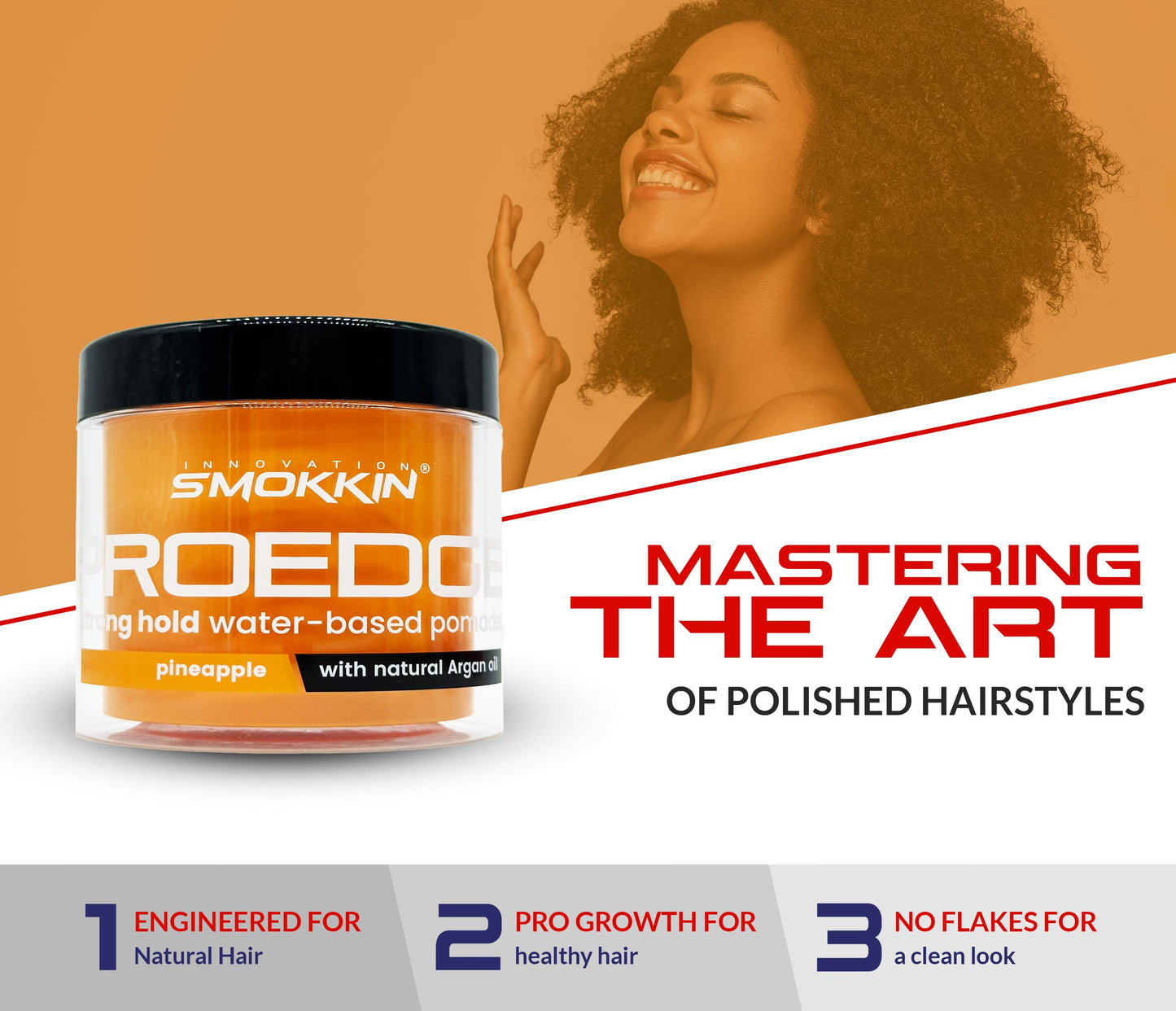 Smokkin Pro Edge Hair Styling Gel - Alcohol-Free, Water-Based Pomade with Strong Hold & Argan Oil - No Flakes, Edge Control, Twist & Braid Gel for Men
