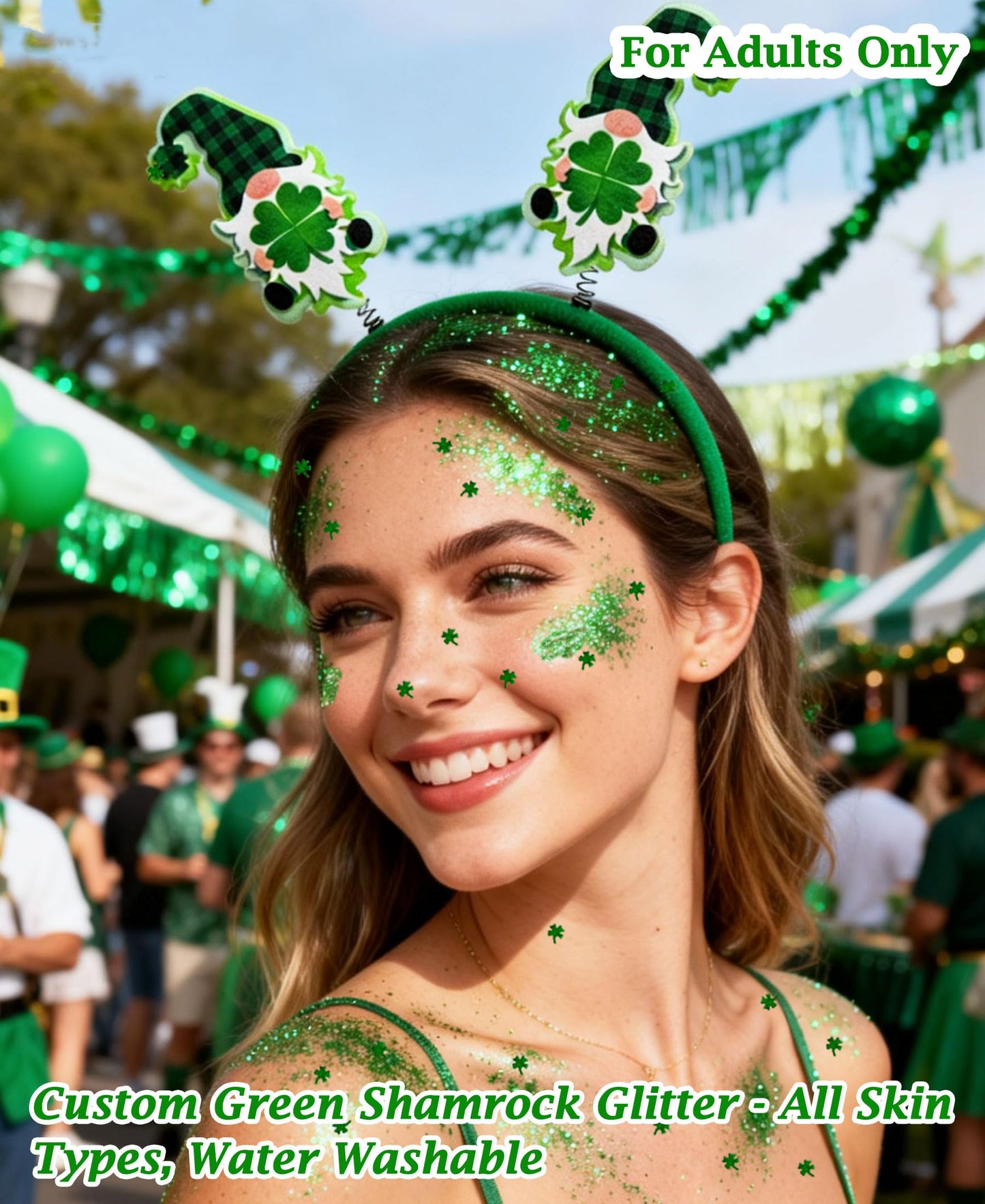 QVAIVE 117 Pcs St Patricks Day Accessories Party Favor Set with Custom Shamrock Glitter Gel,Glasses,Headbands,Bracelets,Necklaces for Irish Parades