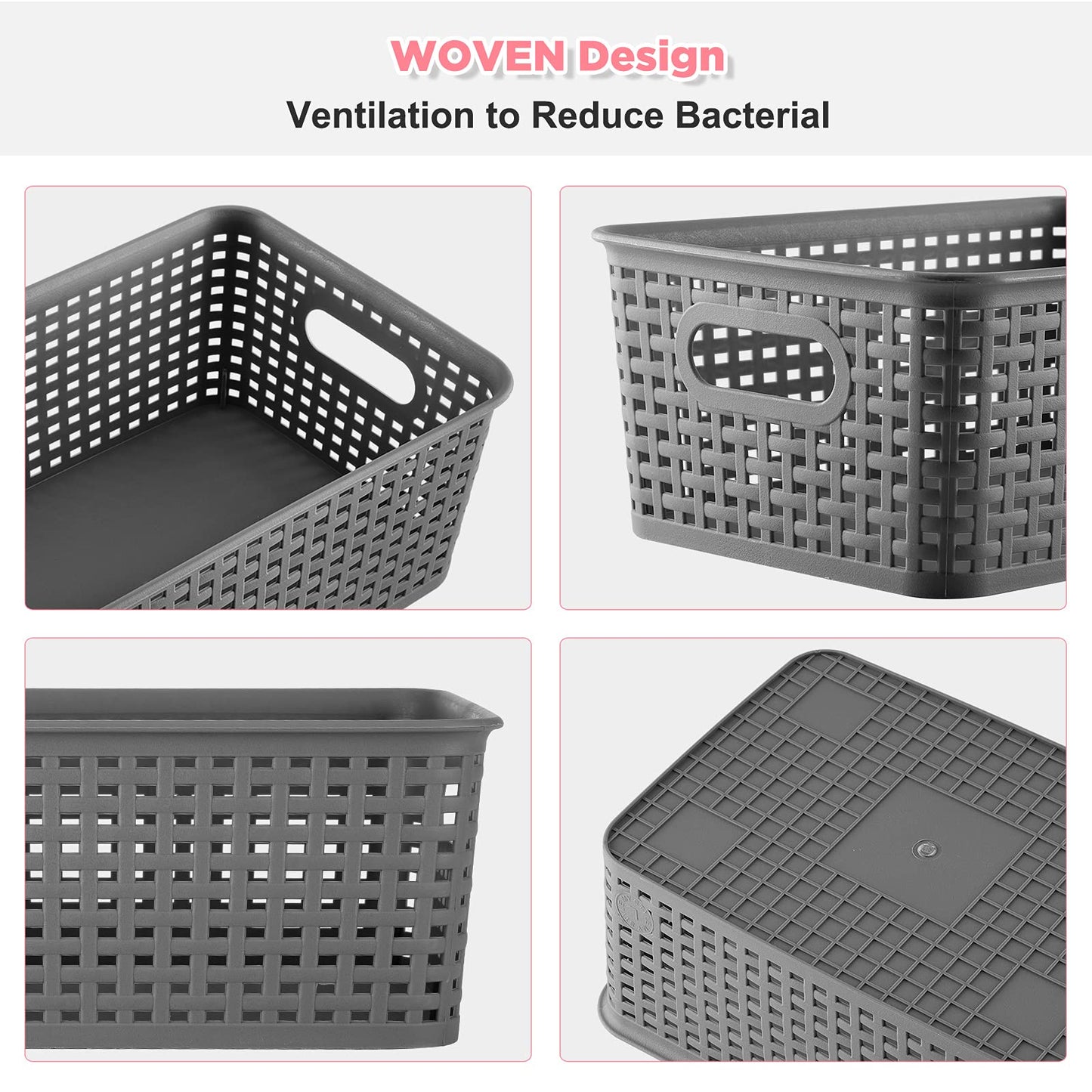 AREYZIN Plastic Storage Baskets Bins With Lid Organizing Container Lidded Knit Storage Organizer Bins for Shelves Drawers Desktop Closet Playroom…