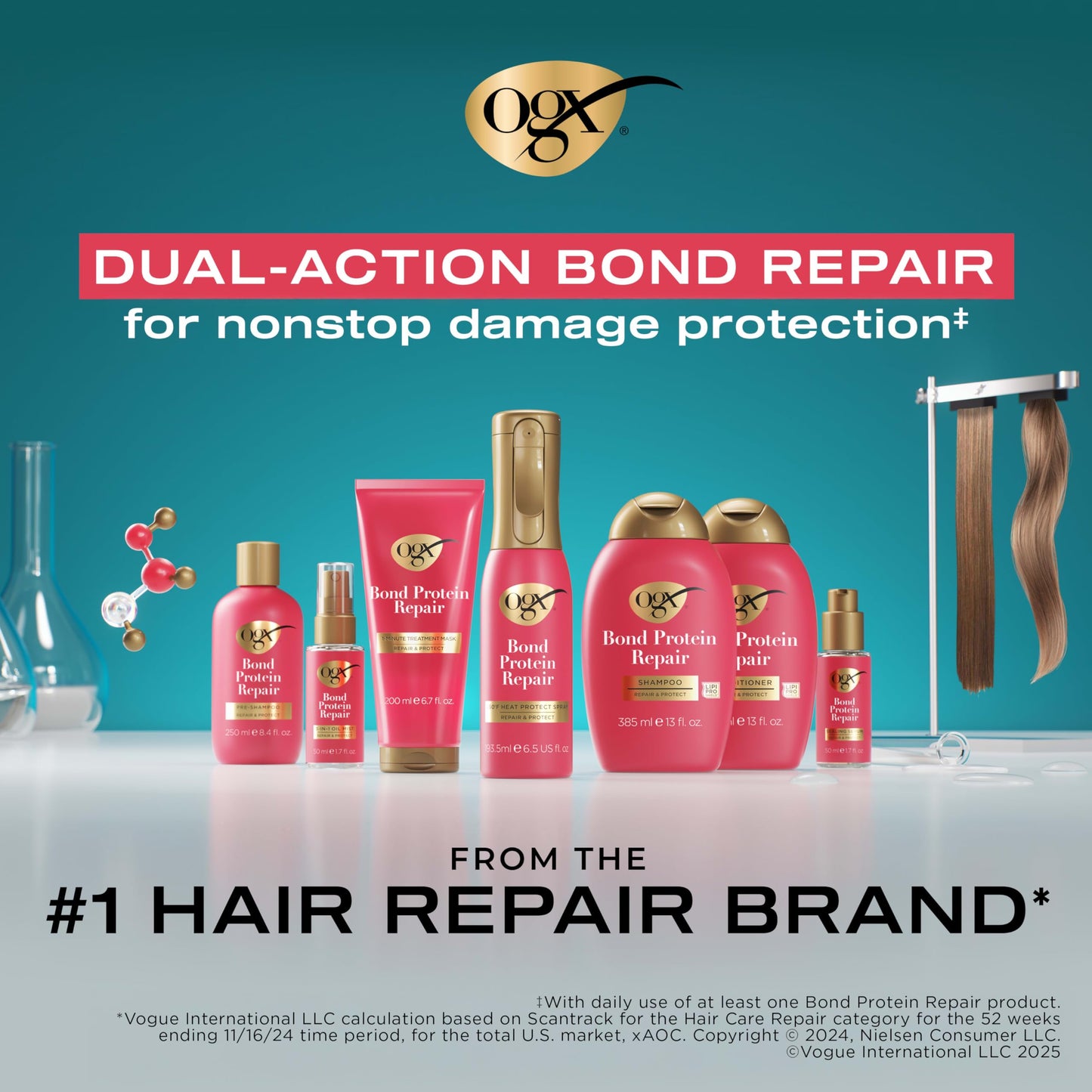 OGX Repair & Protect Bond Protein Repair 3-in-1 Oil Mist, Hair Oil Protects Dry, Damaged Hair Against Frizz, Strengthens & Maintains Shine, Hair Mist