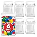 Stock Your Home Plastic Storage Jars (6 Pack) - 32 Oz Square Plastic Canisters with Lids - Shatterproof Plastic Storage Jars with Lids - Reusable…