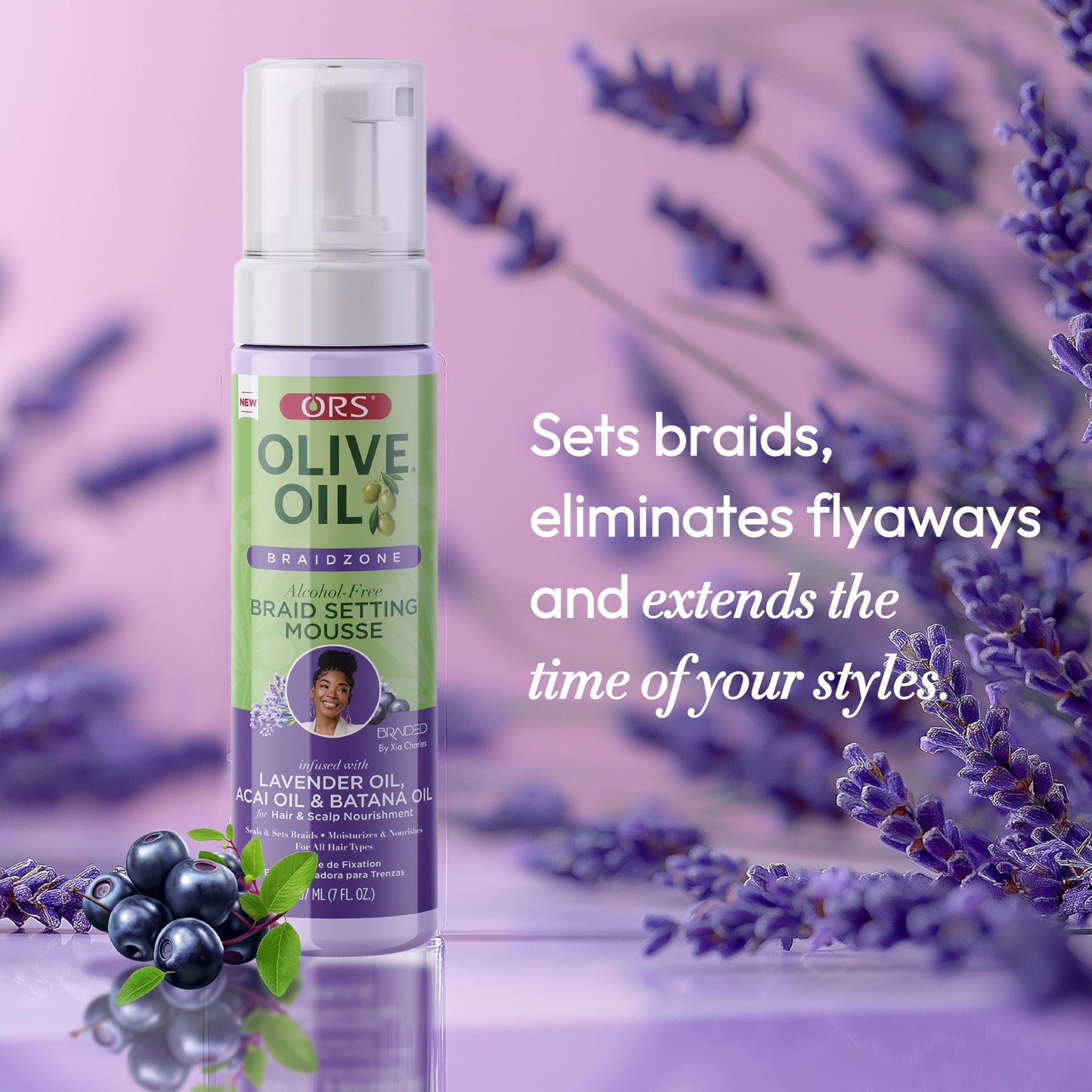 ORS Olive Oil Braidzone Braid Setting Mousse with Lavender, Acai & Batana Oil 7 Ounces