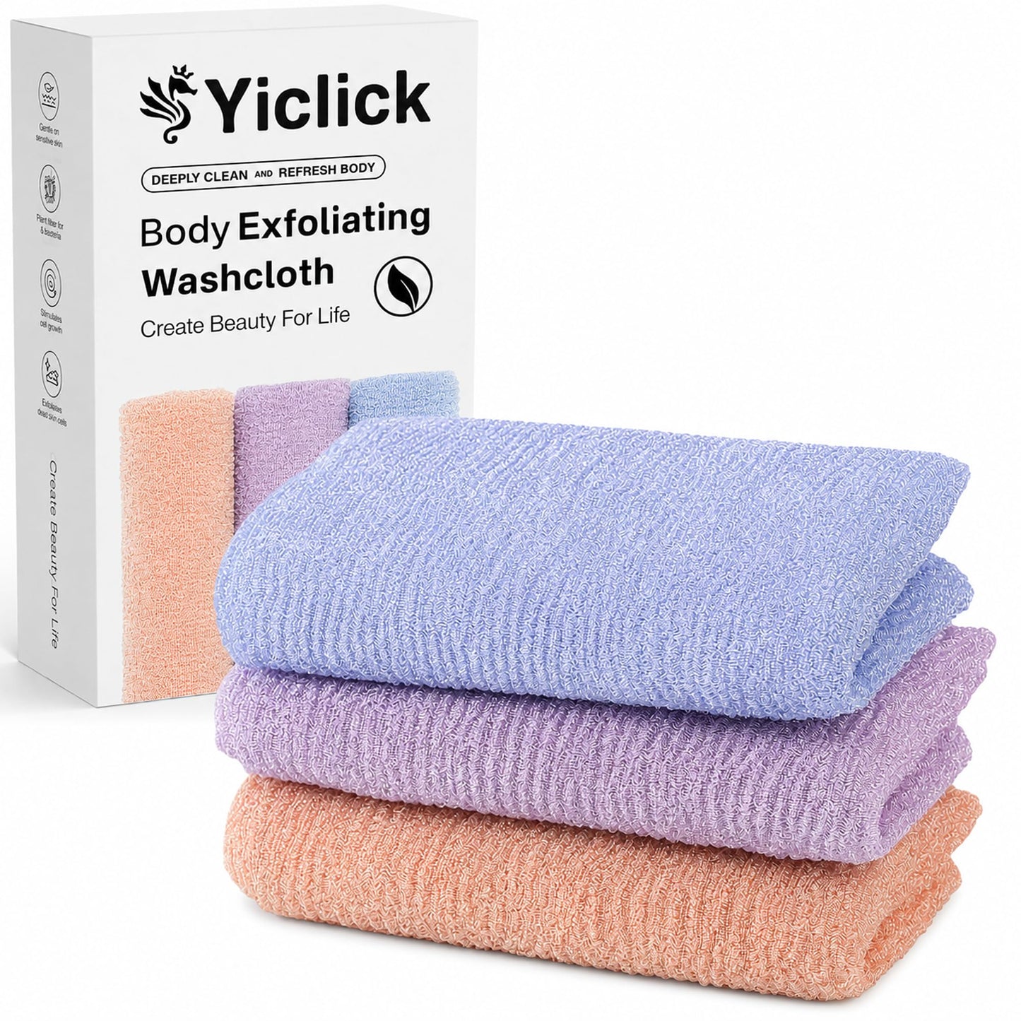 3 PCS Exfoliating Washcloth Towels - Exfoliating Body Scrubber Exfoliator, Back Scrubber for Shower Bath Use, Japanese & Korean Scrub Wash Cloths Beauty and Personal Care Yiclick Default Title