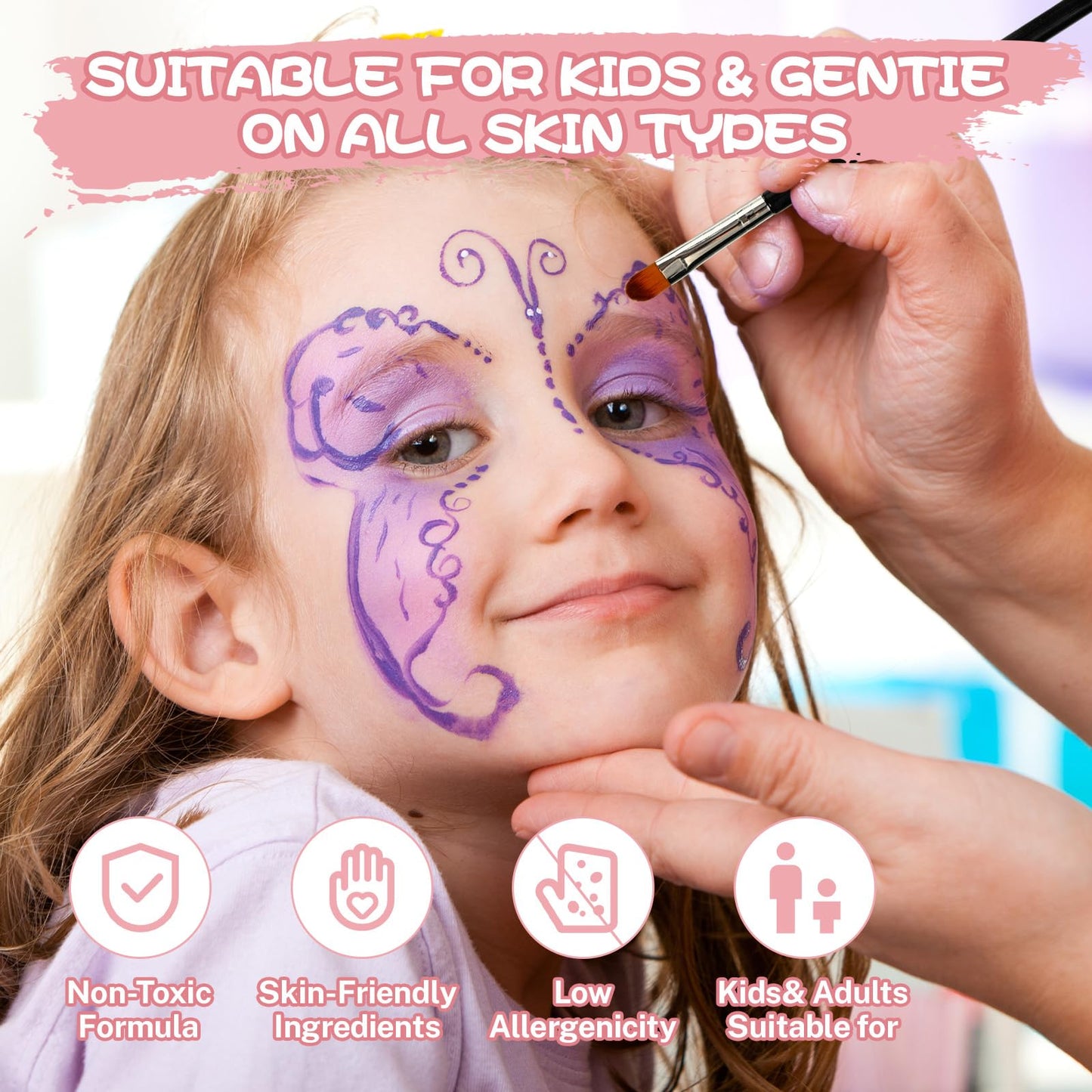 KNLDEFV 54 Color Kids Face Painting Kit, Non Toxic Water Activated Face Paint Palette with Stencils, Brush, Sparkle Gems. Perfect for Birthday