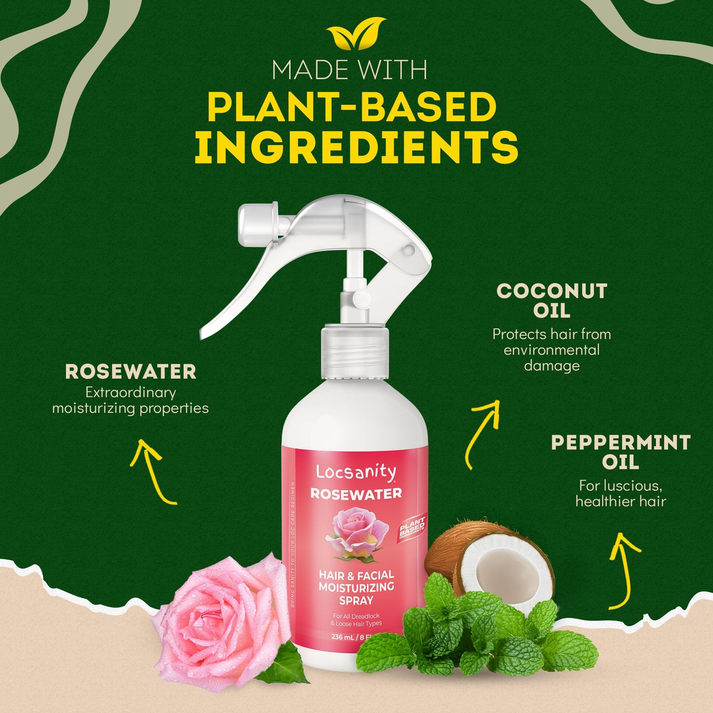 Locsanity Pure Rosewater Hair and Facial Spray - Regular Size Hydrating Face Mist to Soothe, Refresh, and Rejuvenate Skin, Reduce Oil and Buildup