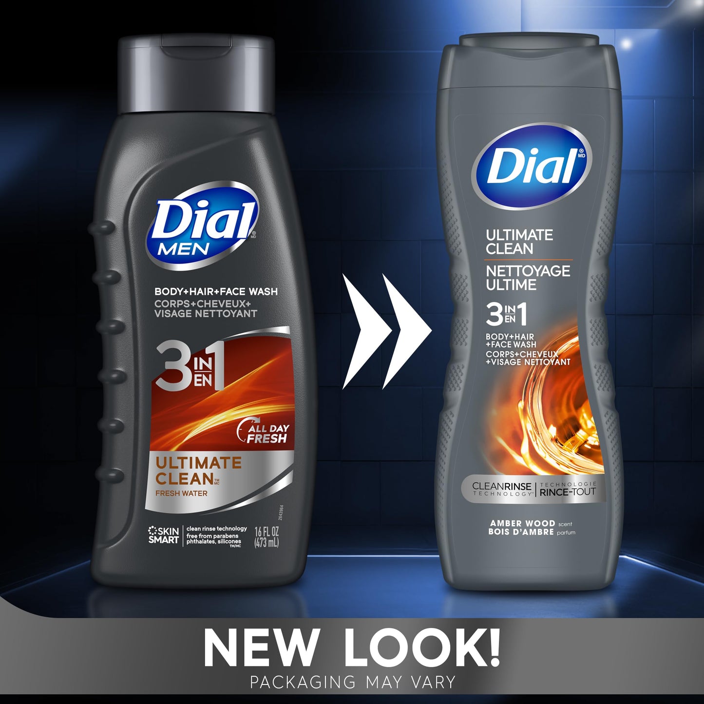 Dial Men 3in1 Body, Hair and Face Wash, Ultimate Clean, 16 fl oz (Pack of 1)