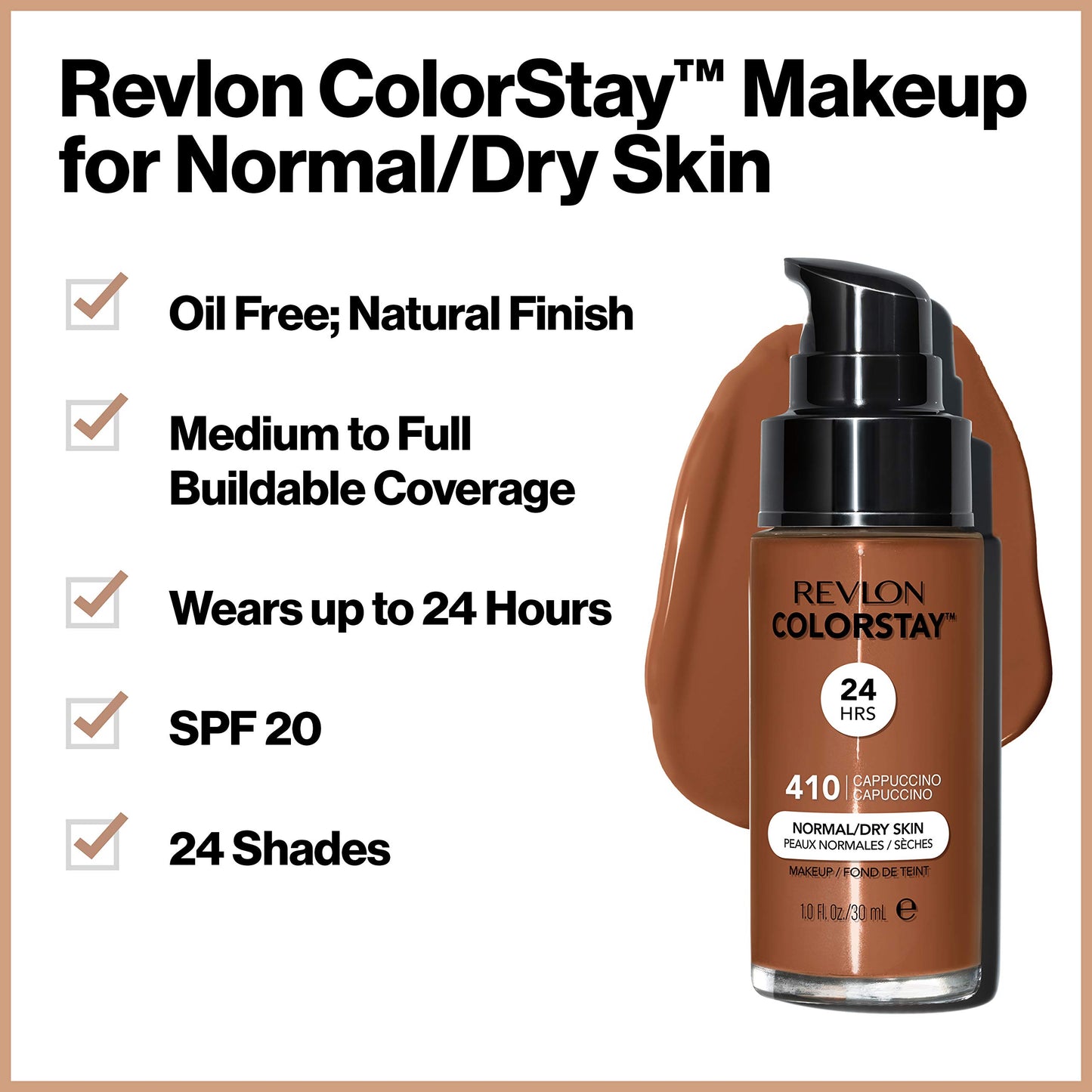 Revlon Liquid Foundation, ColorStay Face Makeup for Normal & Dry Skin, SPF 20, Longwear Medium-Full Coverage with Natural Finish, Oil Free, 500