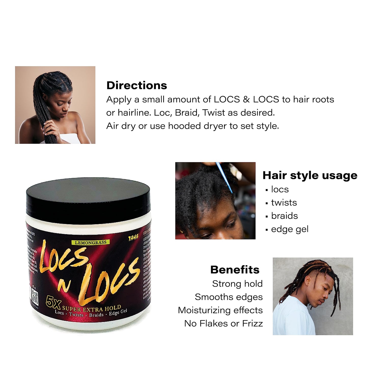 Taha Locs & Locs Gel - 5X Super Extra Hold, Natural & Non-Damaging for Locs, Braids, Twists - 16 Oz (Original(Shea Butter), 1 Pound(Pack of 1))
