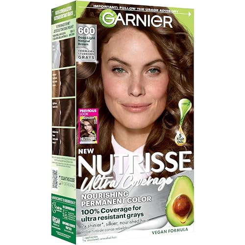 Garnier Nutrisse Ultra Coverage Hair Color, Permanent Hair Dye for Up to 8 Weeks of Stubborn Gray Coverage, Vegan & Cruelty-Free, 600 Deep Light