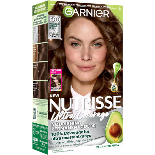 Garnier Nutrisse Ultra Coverage Hair Color, Permanent Hair Dye for Up to 8 Weeks of Stubborn Gray Coverage, Vegan & Cruelty-Free, 600 Deep Light Beauty & Personal Care Garnier