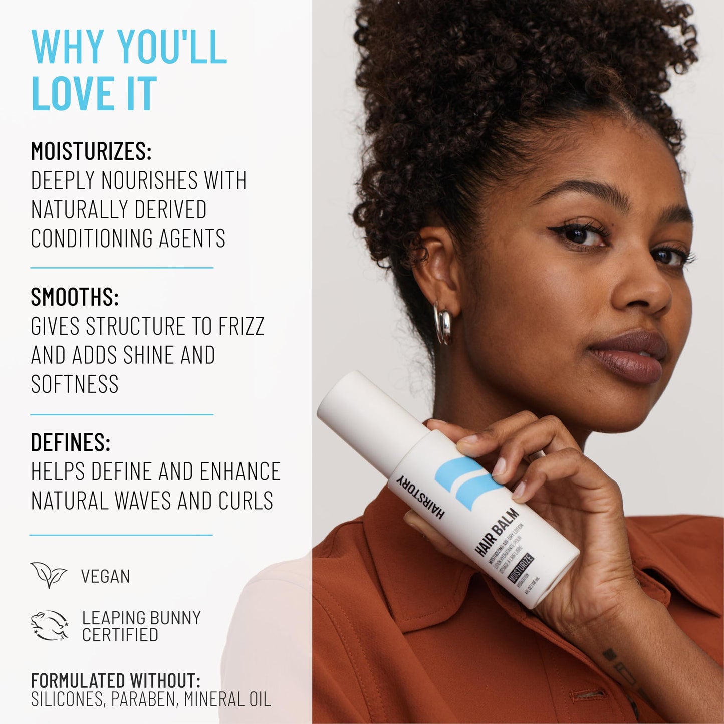 Hairstory Hair Balm, Moisturizing Air Dry Lotion, Leave In Conditioner Cream for All Hair Types, Adds Softness & Shine, Smooths Frizz, Defines Waves