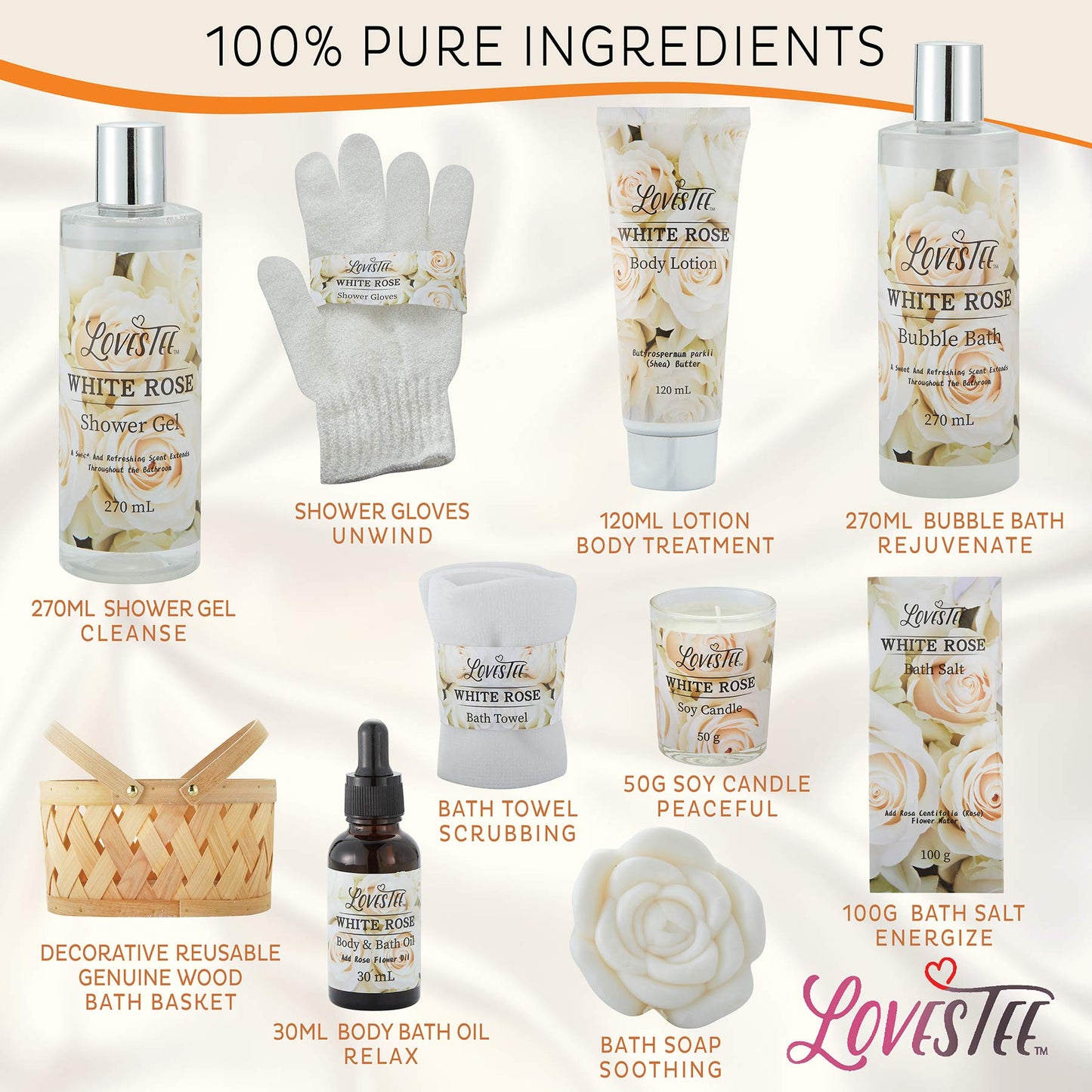 Christmas Gifts Bath & Body Spa Gift Basket for Women, Best Gift for Mother's Day & Birthday, White Rose Set Body Lotion, Shower Gel, Bubble Bath