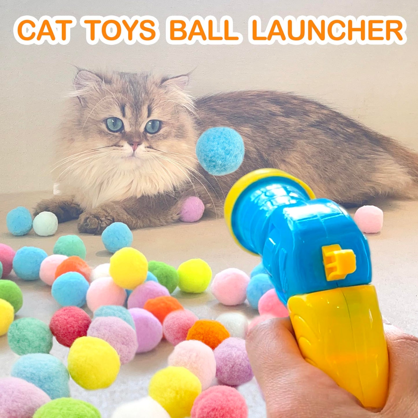 MeoHui 31pcs Cat Ball Launcher Toy – 30 Plush Balls & 1 Launcher Gun, Fun Interactive Play for Indoor Cats & Kittens